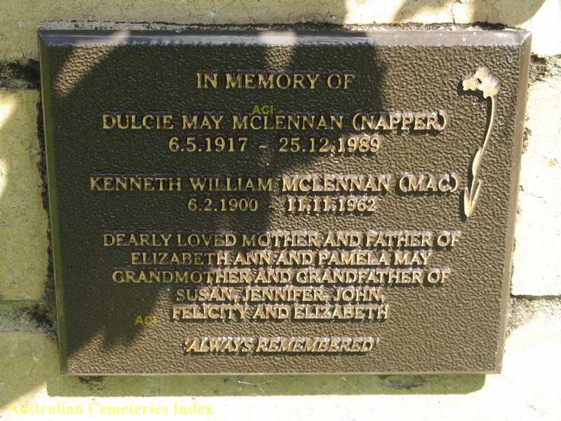 Photo of headstones/Kenneth William McLennan 1900-1962 hstn AlsonvilleNSW